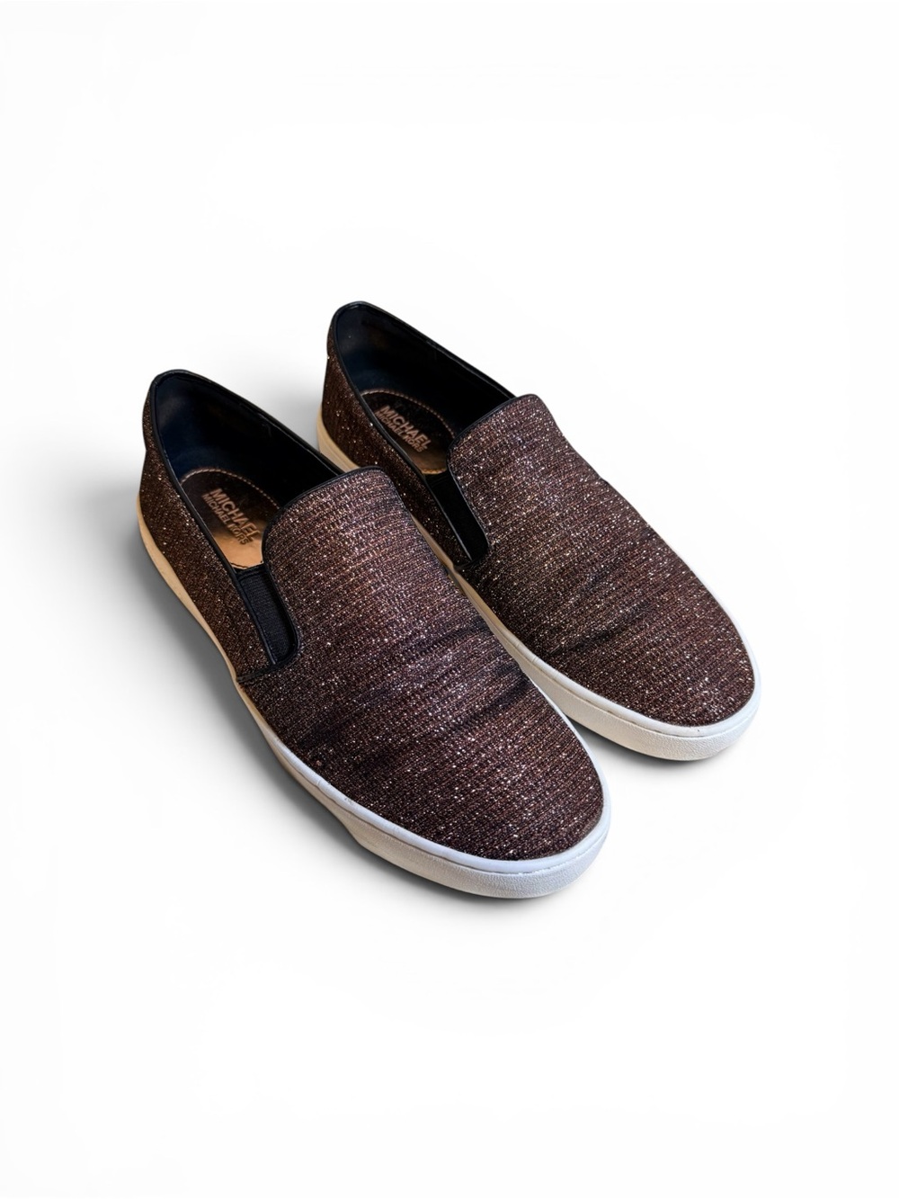 Michael Kors Keaton Slip On Sneakers Rose Gold Glitter Metallic Size 9M EUC - Picture 1 of 13